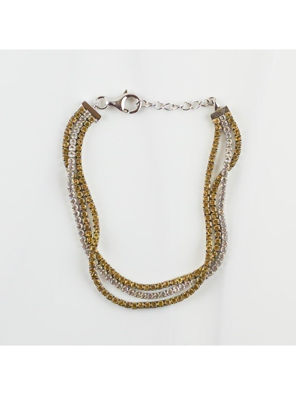 Sterling Silver White Topaz and Citrine Gemstone Layered Bracelet .925 NWT
